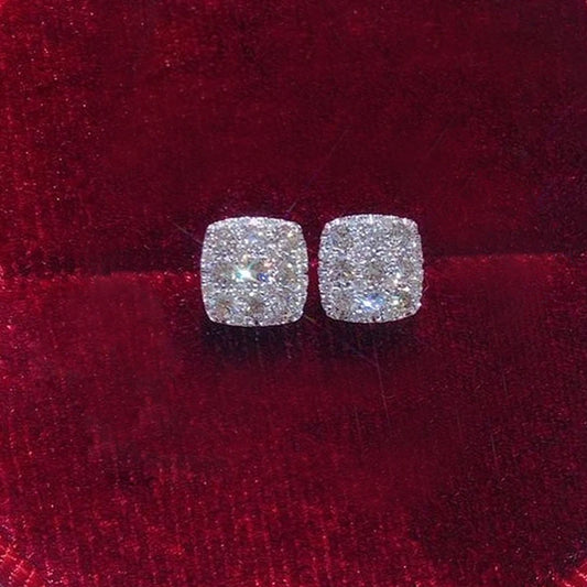 Huitan Square CZ Stud Earrings for Women – Simple Shiny Inlaid Crystal Ear Piercing Jewelry for Teens & Statement Fashion Accessories