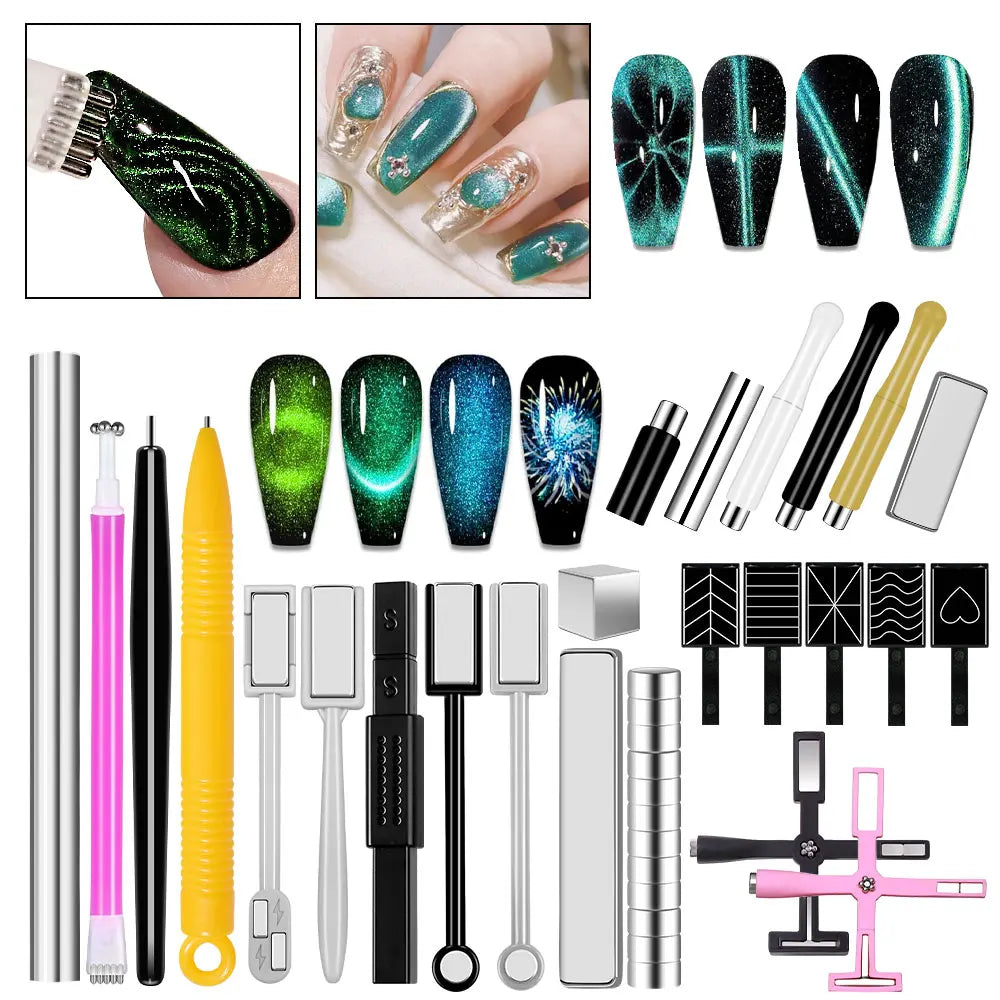 Nail Art Magnetic Wand Pen Set - 3D Cat Eye Gel Painting, UV Gel Polish Magnet Tools for Magic Manicure