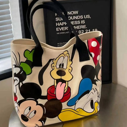 Disney Mickey Mouse & Minnie Canvas Shoulder Bag – Large Capacity Casual Tote Handbag for Women & Students, Versatile School & Daily Use Bag