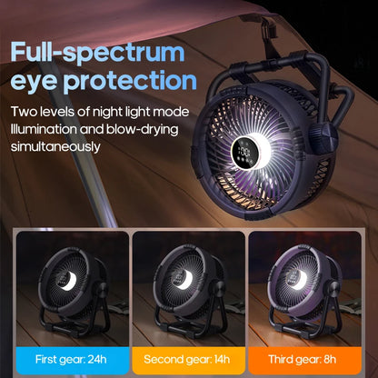 KINSCOTER 6-in-1 Portable Camping Fan — 20000mAh Rechargeable Outdoor Fan with 4 Speeds, Hook & LED Light