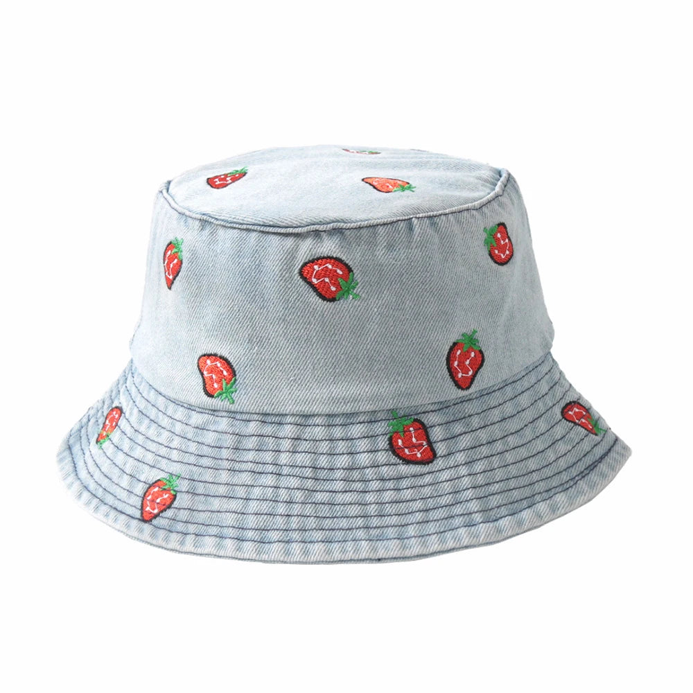 Embroidered Denim Bucket Hat – Summer Beach Fisherman Sun Hat for Men & Women | Cute Travel Cotton Sun Protection Cap, Wholesale Style