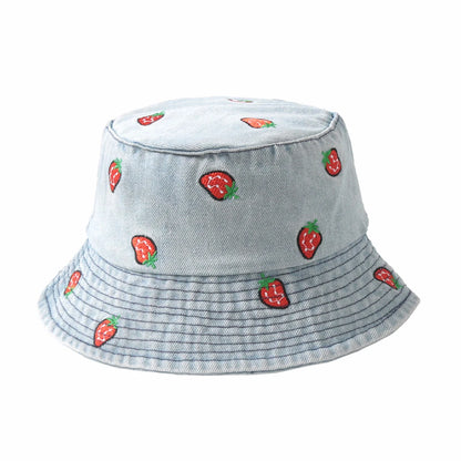 Embroidered Denim Bucket Hat – Summer Beach Fisherman Sun Hat for Men & Women | Cute Travel Cotton Sun Protection Cap, Wholesale Style