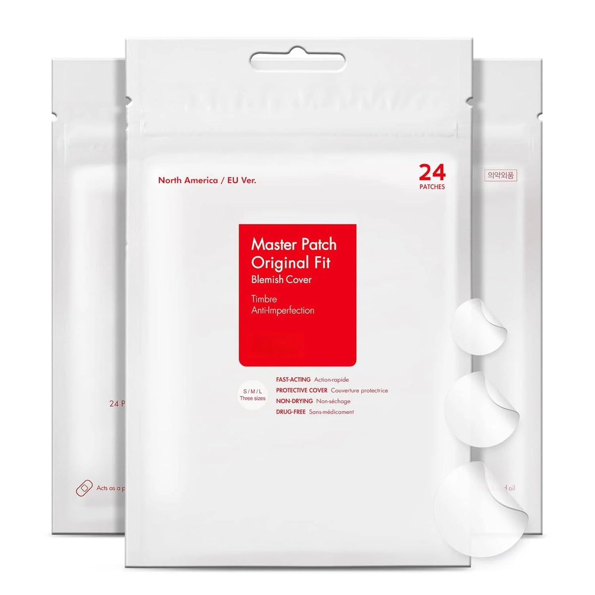 24-Piece Hydrocolloid Acne Patches - Invisible Pimple Spot Stickers in S/M/L Sizes for Face and Body Blemish Coverage