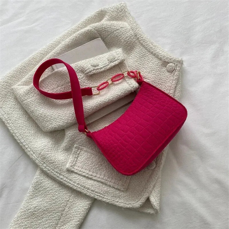 Luxury Lady Felt Armpit Design Tote – Fashionable Small Square Handbag for Women – Chic Crescent Style