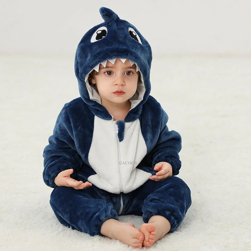 Cartoon Flannel Baby Romper – Unicorn, Rabbit & Dinosaur Pajamas, Cotton Kigurumi Jumpsuit for Boys & Girls