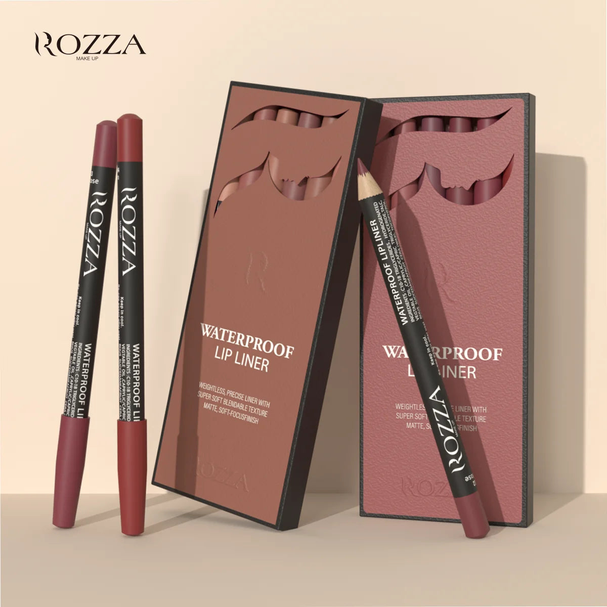 Rozza Waterproof Matte Lip Liner Pencil Set – Weightless, Precise, Super Soft & Blendable