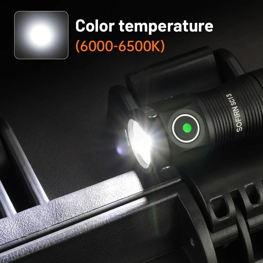 Sofirn Mini SC13 SST40 LED Tactical Flashlight — 1300LM 18350 Rechargeable Keychain Torch with Magnetic Base