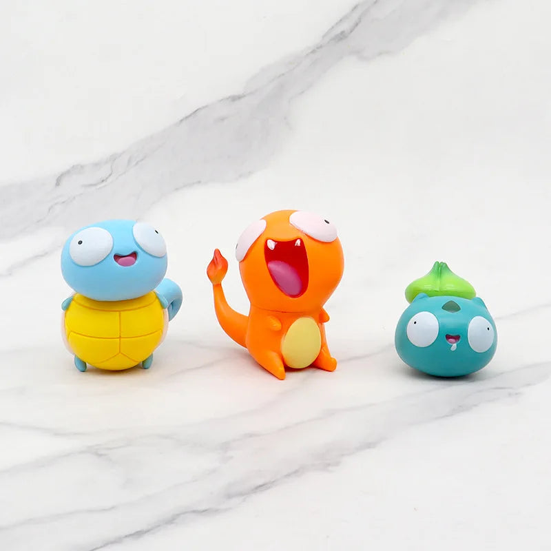 8PCS Pokémon Kawaii Big Eye Action Figures – Pikachu, Charmander, Bulbasaur Funny GK Toy Set for Kids Christmas Gift