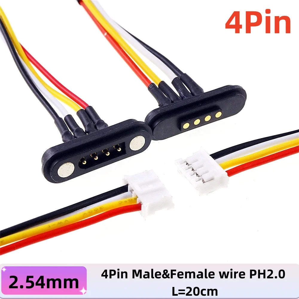 2A Waterproof Magnetic Pogo Pin Connector – 2.54mm Spring-Loaded DC Power Socket, 2-6 Positions