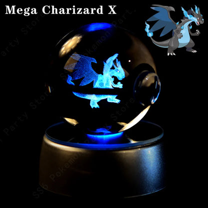 Pokemon Crystal Ball Night Light - 3D Pikachu, Gengar, Mew and Mewtwo Lamp Base, Glass Pokeball Figure, Birthday Gift