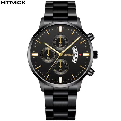 Luxury Stainless Steel Men’s Quartz Watch - Calendar Business Dress Wristwatch for Daily & Formal Wear
