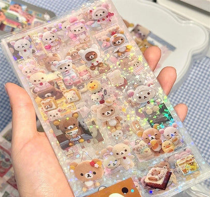 Cute Cartoon Character Sticker Sheets - Hello Kitty & Rilakkuma Die-Cut Laser Stickers for DIY Crafts & Kids Fun