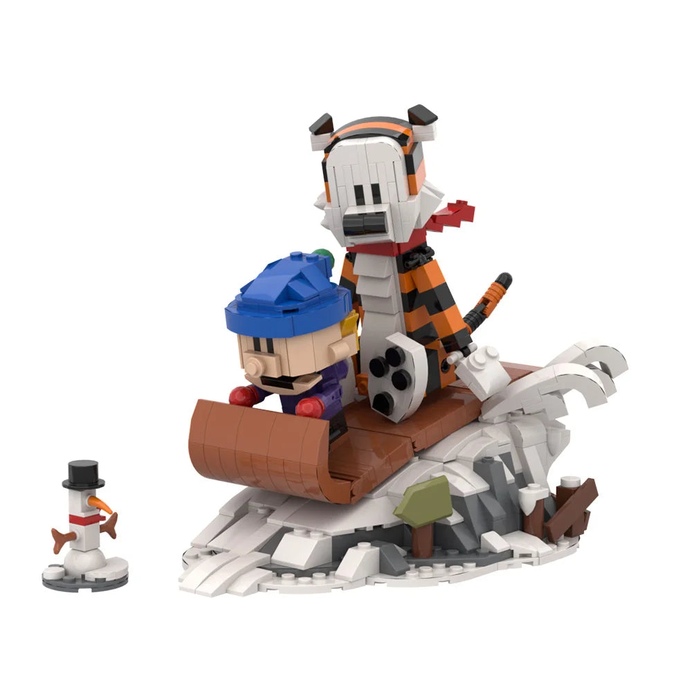Gobricks MOC Calvin and Hobbes Building Block Set – Classic Comic Cartoon Tiger Model Toy Gift for Kids
