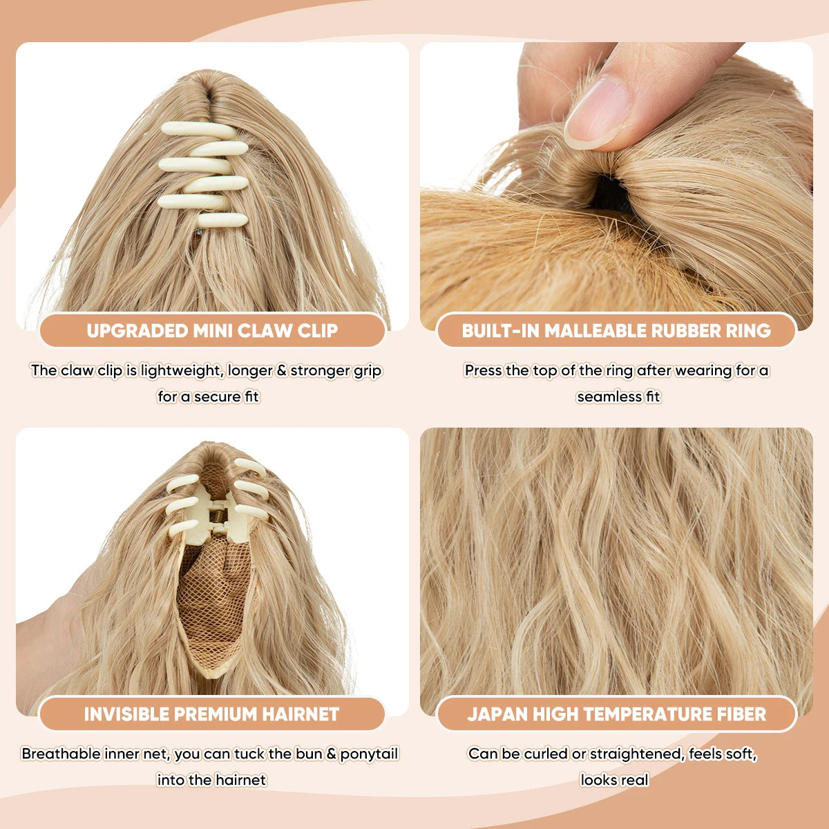 13-Inch Premium Synthetic Curly Claw Clip Ponytail – Blonde Brown Short Hairpiece, Fake Hair Extensions P064