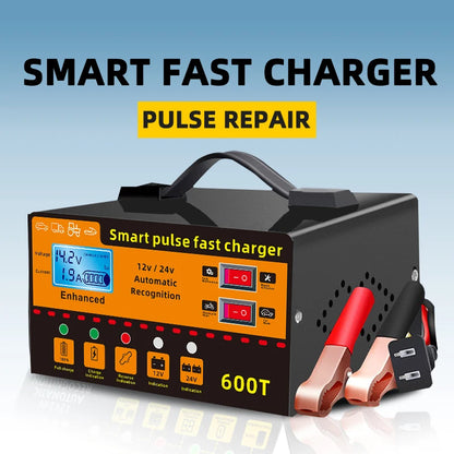 12V/24V Intelligent Car Battery Charger – Automatic Pulse Repair with LCD Display, Voltage & Temperature Detection, High Power Maintenance System
