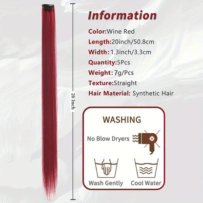 5PCS Long Straight Clip-In Hair Extensions - Synthetic Hairpieces for Women, Cosplay & Parties