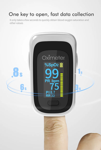 KIUZOU Finger Pulse Oximeter – SPO2, PR, PI, RR Blood Oxygen Saturation and Heart Rate Monitor with OLED Display