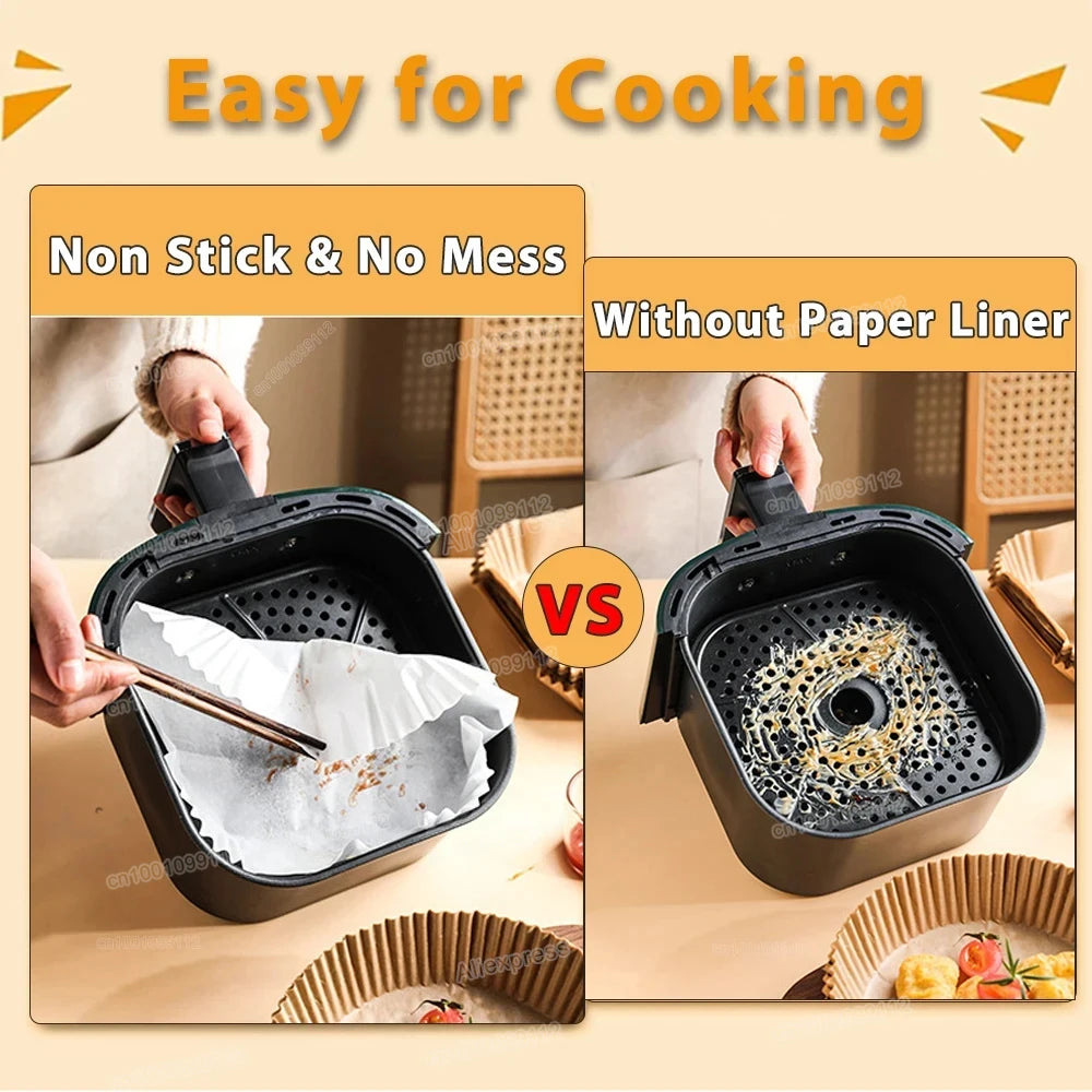 50/100Pcs Disposable Air Fryer Paper Liners Non-Stick Round Baking Parchment for Kitchen Cooking