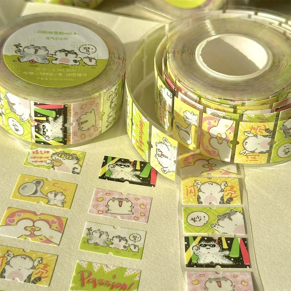 200Pcs Cat Sticker Roll - Cute Waterproof Animal Meme Decals for Kids Scrapbooking Phone Cases & DIY Decoration