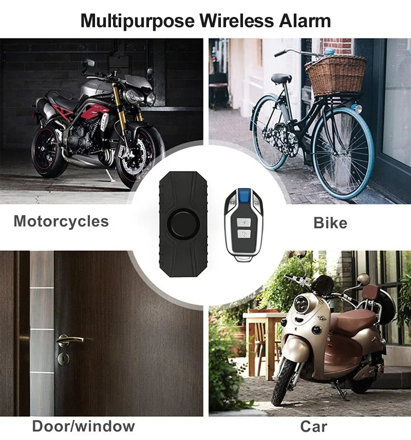 Wireless Vibration Alarm for Bicycle, Motorcycle & E-Bike – USB Rechargeable Waterproof Anti-Theft Security System with Remote Control Anti-Lost Sensor