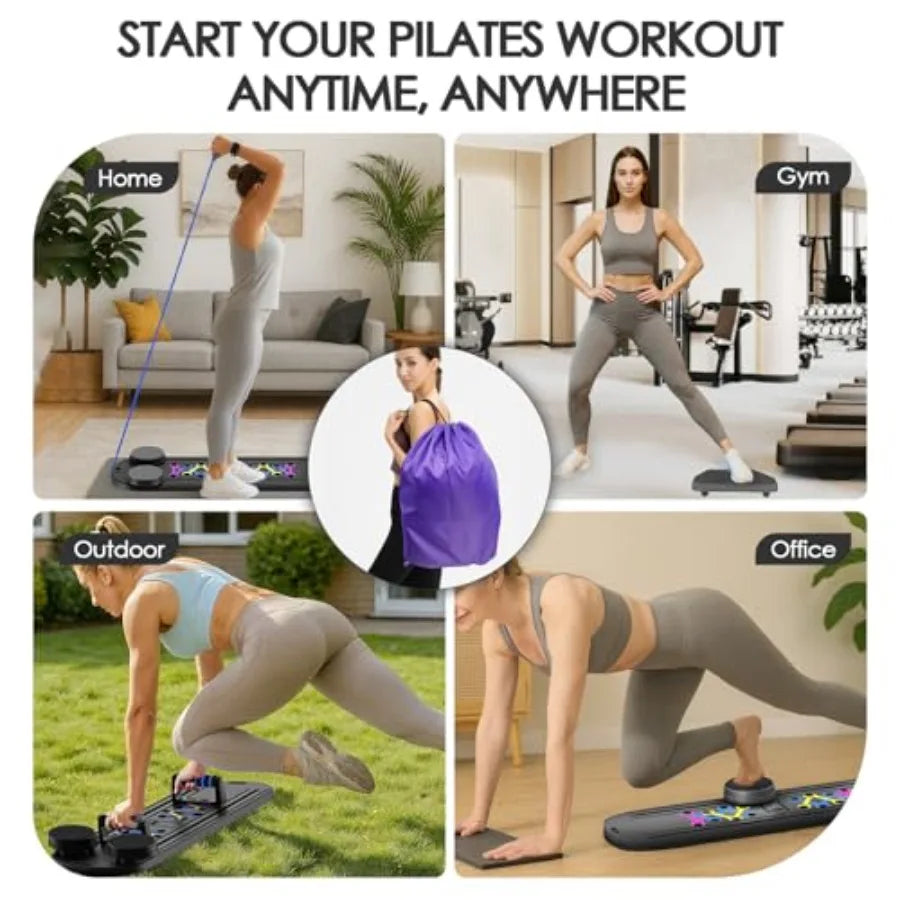 Foldable Multifunctional Pilates Board – Home Workout Core & Abs Trainer with Resistance Bands, Timer & Portable Storage Bag