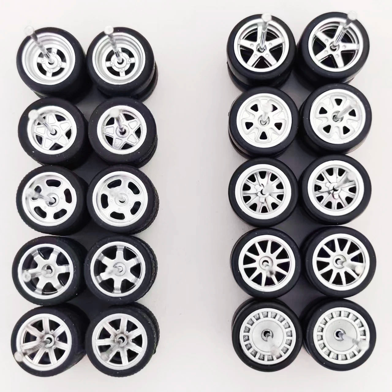 1:64 Alloy Car Wheels & Rubber Tires Set - Replacement Axles for Hot Wheels, Matchbox & Model Cars