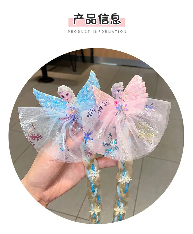Disney Frozen Elsa Princess Wig & Braid Hairpin - Kawaii Hair Clip Accessories for Girls, Anime Cartoon Toy Gifts