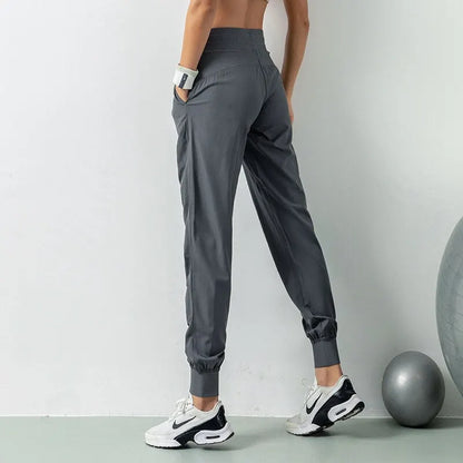 Women’s Fabric Drawstring Joggers – Quick-Dry Athletic Gym Fitness Sweatpants with Side Pockets
