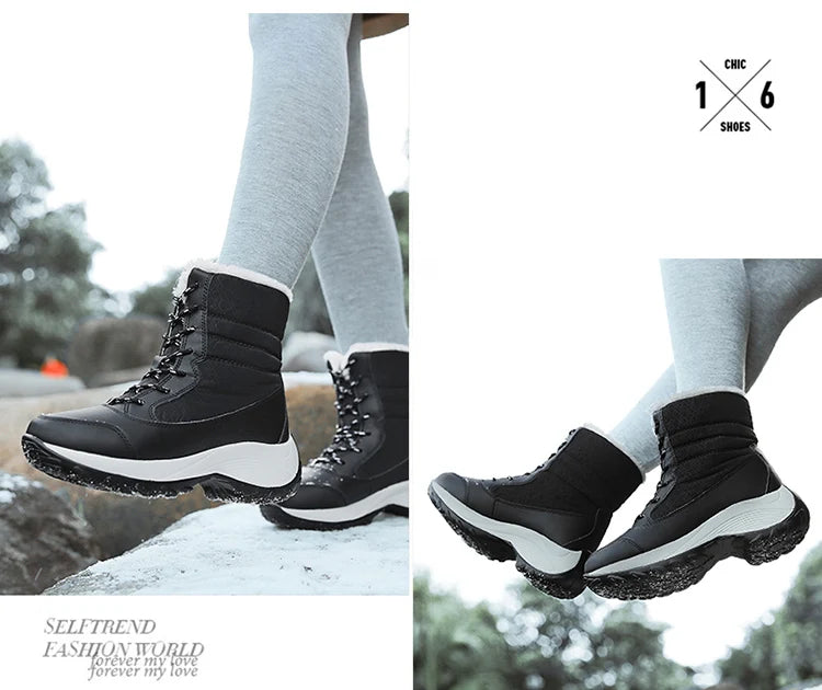 Women's Winter Snow Boots – Plush Lined Platform Flat Casual Shoes for Warmth and Comfort