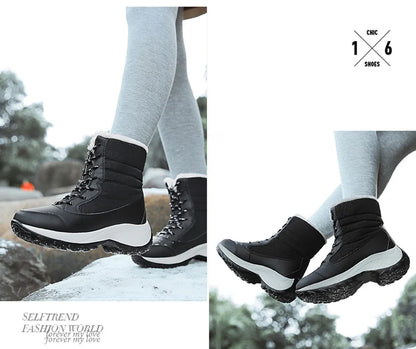 Women's Winter Snow Boots – Plush Lined Platform Flat Casual Shoes for Warmth and Comfort
