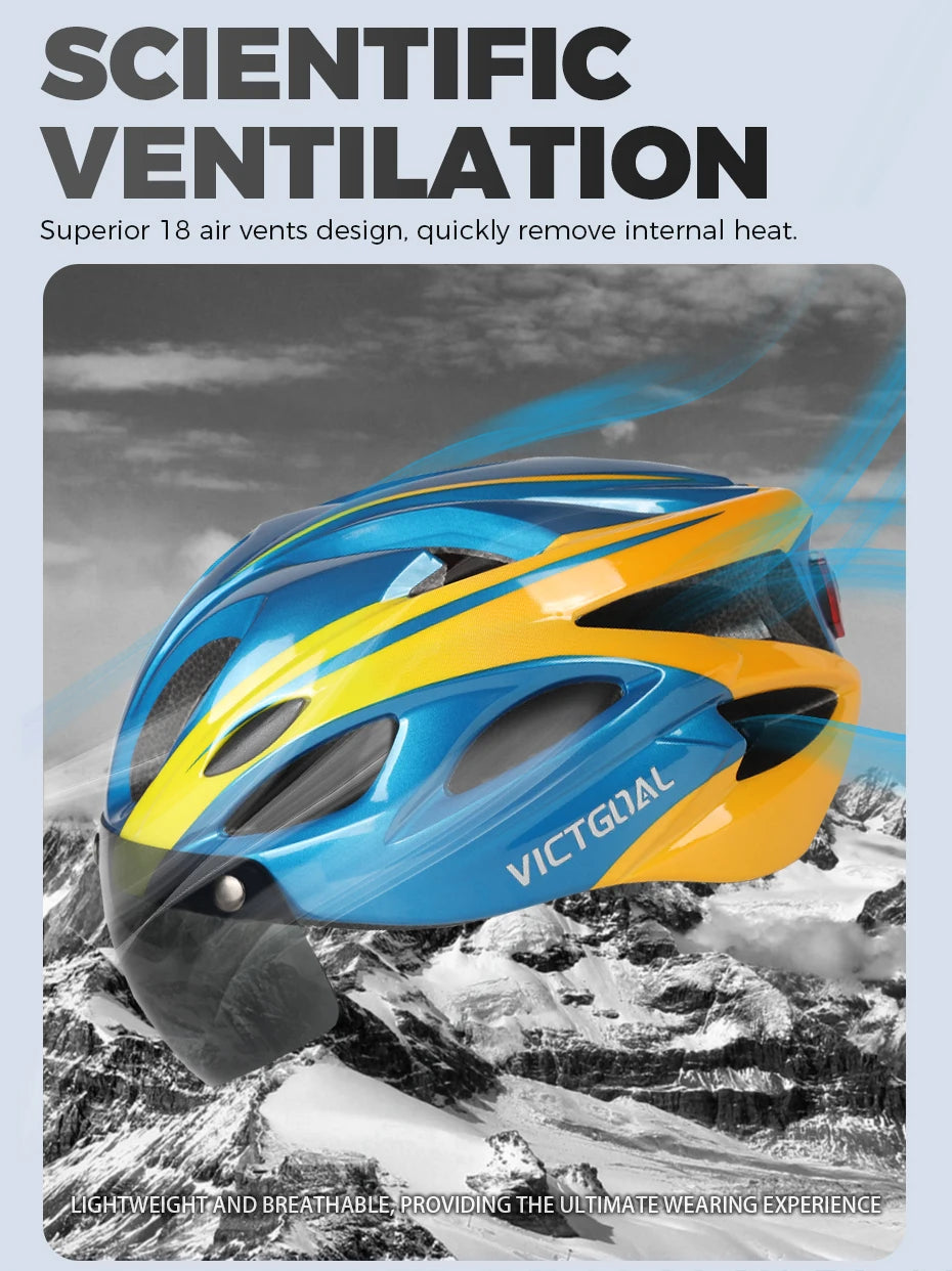 VICTGOAL Bicycle Helmet for Men - With Taillight, Magnetic Goggles, UV400 Lens & Sun Visor, MTB & Electric Scooter Bike Safety Helmet