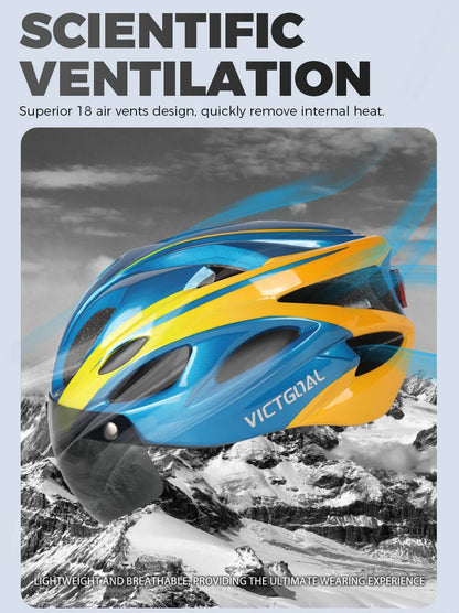 VICTGOAL Bicycle Helmet for Men - With Taillight, Magnetic Goggles, UV400 Lens & Sun Visor, MTB & Electric Scooter Bike Safety Helmet