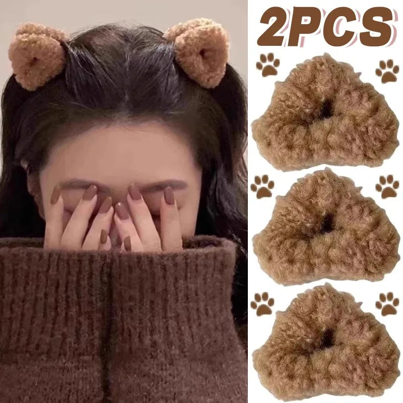 Plush Cat Ear Hair Clips - Soft Cute Princess Hair Accessories for Women and Girls, Autumn Winter Hair Claws