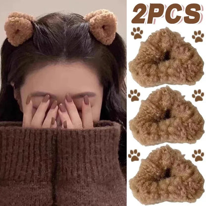 Plush Cat Ear Hair Clips - Soft Cute Princess Hair Accessories for Women and Girls, Autumn Winter Hair Claws