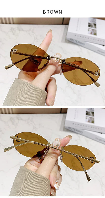Elegant Diamond Oval Rimless Sunglasses — Men’s “F” Letter Car Sunglasses Model 90902