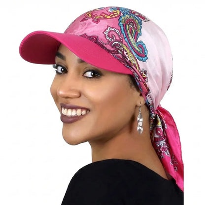 Women’s Printed Satin Sun Hat - Soft Breathable Headscarf Cap with Brim for Summer Fashion & Outdoor Wear