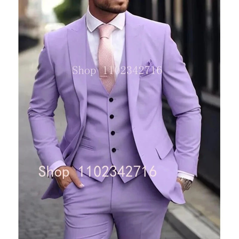 Men's Pink 3 Piece Suit - Slim Fit Wedding Tuxedo Jacket, Vest & Pants Set For Groom Formal Occasions