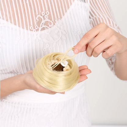 MANWEI Synthetic Clip-on Hair Bun: Elastic Band Straight Chignon Extension Scrunchie Hairpiece - for Women and Kids