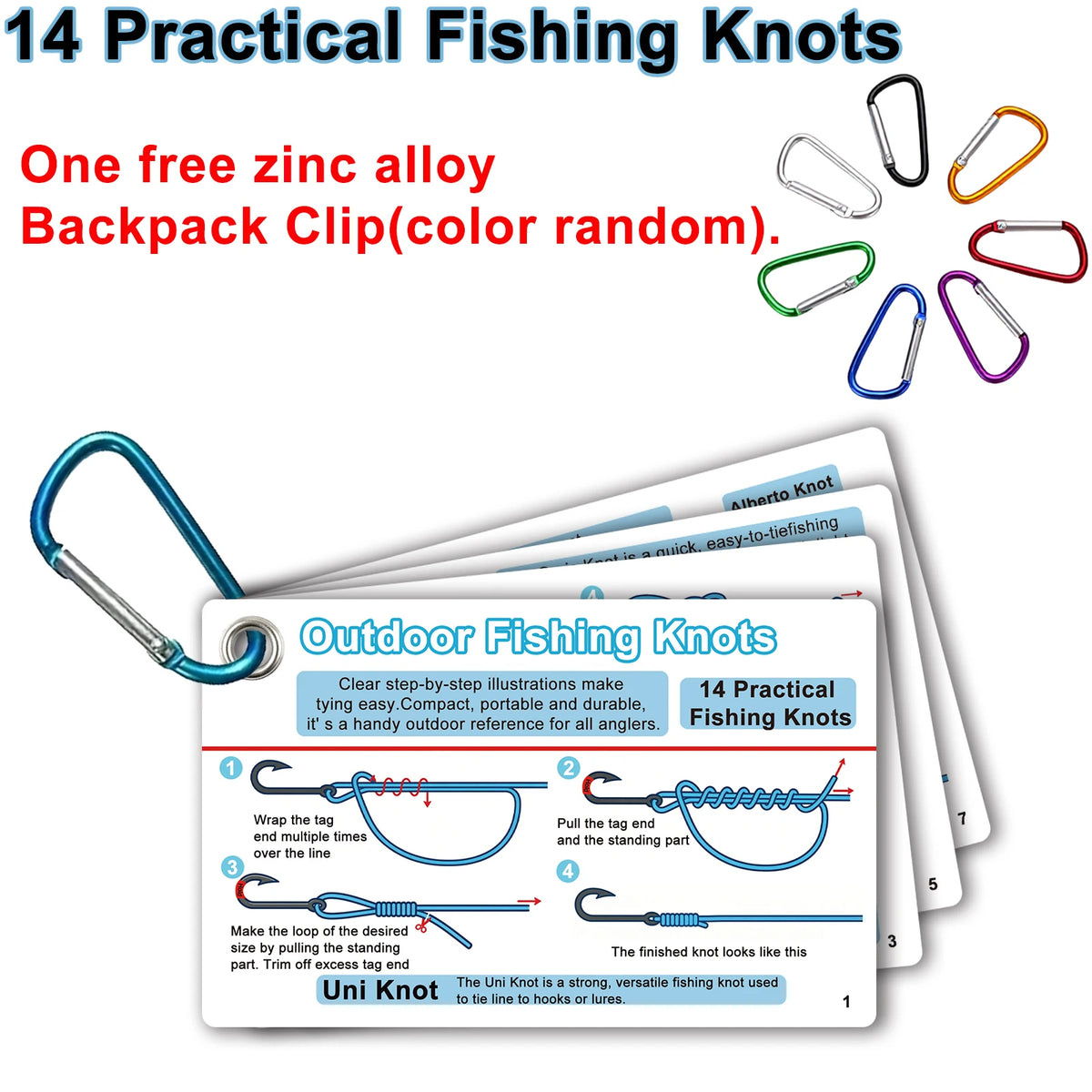 7-Piece Fishing Knot Guide Card Set - 14 Easy-to-Follow Knot Instructions for Beginner Anglers