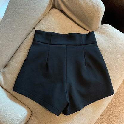 Mooyufon Black High-Waisted Shorts for Women – Harajuku A-Line Slim Fit Casual Sexy Straight Pants