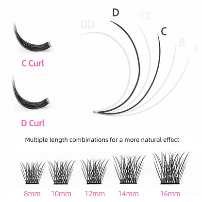 DIY 144 Cluster Lashes YUANZHIJIE – Natural C/D Curl Segmented Mink Individual Eyelash Extensions Kit for Home Makeup & Professional Volume Look (Free Shipping)