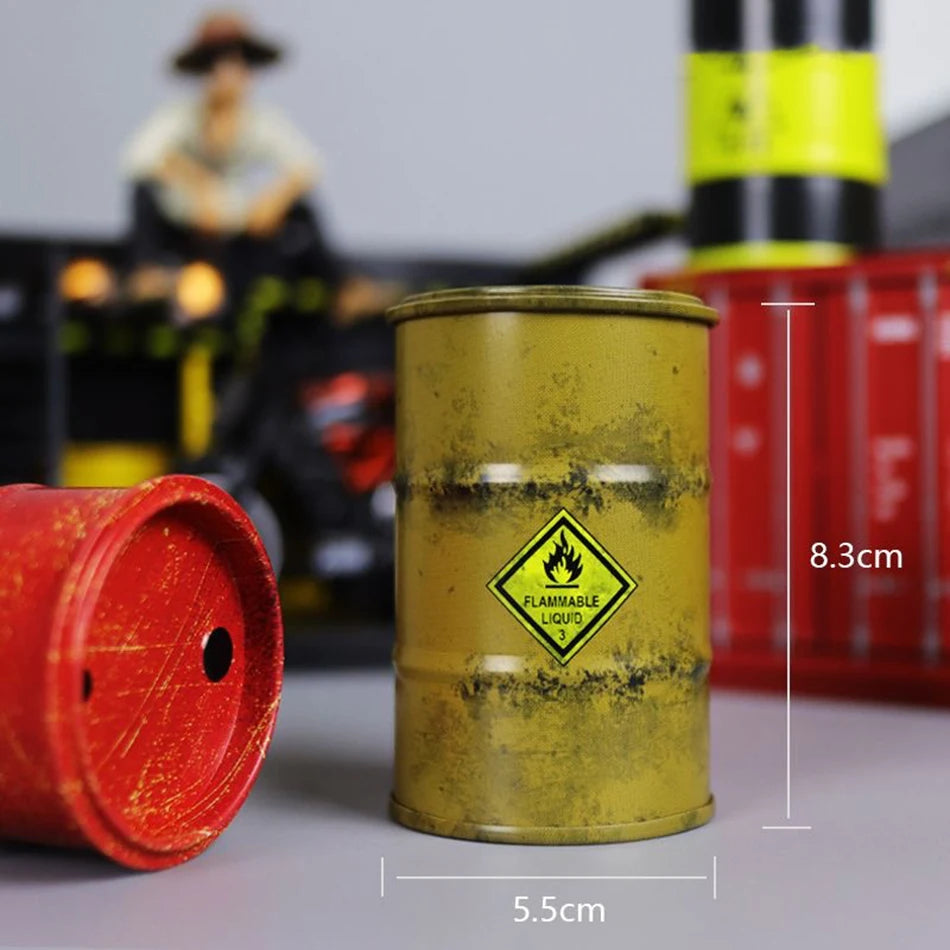 Iron Mini Oil Drum Model – Chemistry Car Desktop Decoration & Storage Box War Games Scene Toy for Boys