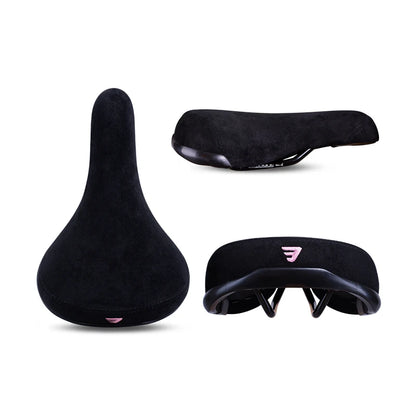 Funsea Bicycle Saddle - Black Wheelie Seat with Embroidered Logo, Flannelette Cover, 8mm Rail for Bikes