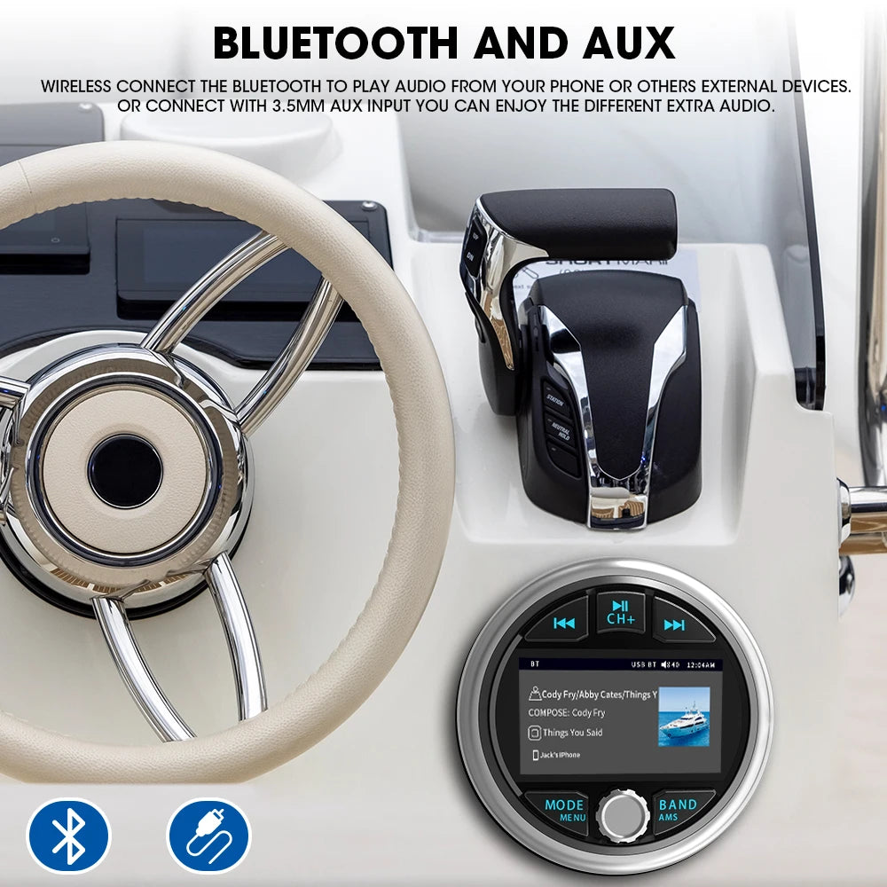AKAMATE Boat Radio MP5 – Marine Stereo Media Player with AM/FM RDS, Bluetooth, AUX, MP3/MP4 Video Play for ATV, UTV, SPA, RZR