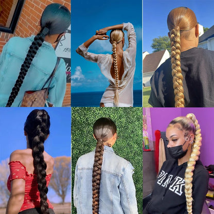 DIY Synthetic Ponytail Extensions : High-Temperature Fiber Hair Rope for Women's Boxing Braids - Black/Brown Ponytail