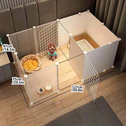 Indoor Pet Dog Enclosure Kennel – Small Dog Fence with Isolation Door & Built-In Toilet Area