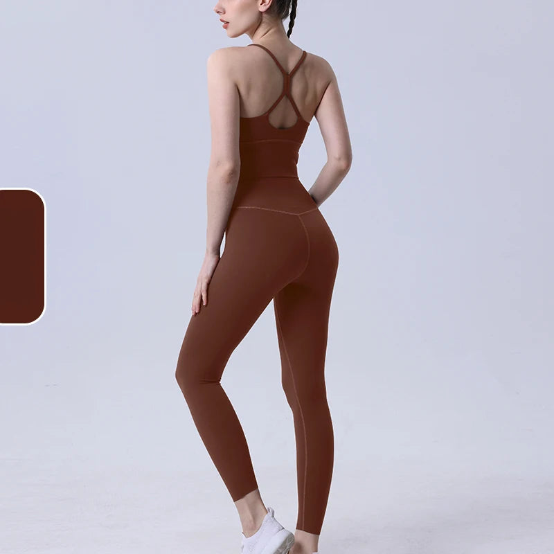 2-Piece Women’s Yoga Tracksuit – Athletic Pilates Fitness Set with Push-Up Sports Bra & Leggings for Gym Workout