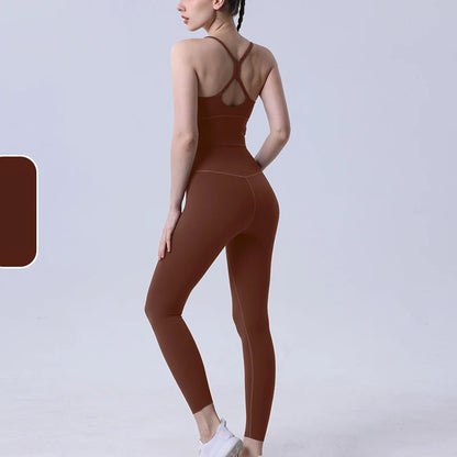 2-Piece Women’s Yoga Tracksuit – Athletic Pilates Fitness Set with Push-Up Sports Bra & Leggings for Gym Workout