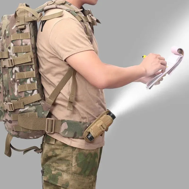 Tactical Hunting Molle Nylon Flashlight Pouch: 360° Rotatable Cover Holster for Outdoor Torch - Portable Lighting Accessory