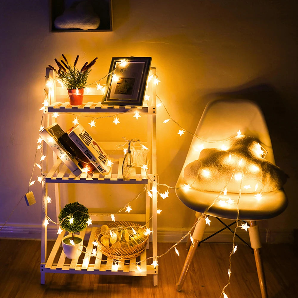 LED Star Fairy Lights - Outdoor String Garland Lights for Party, Wedding, Garden & Christmas Decor